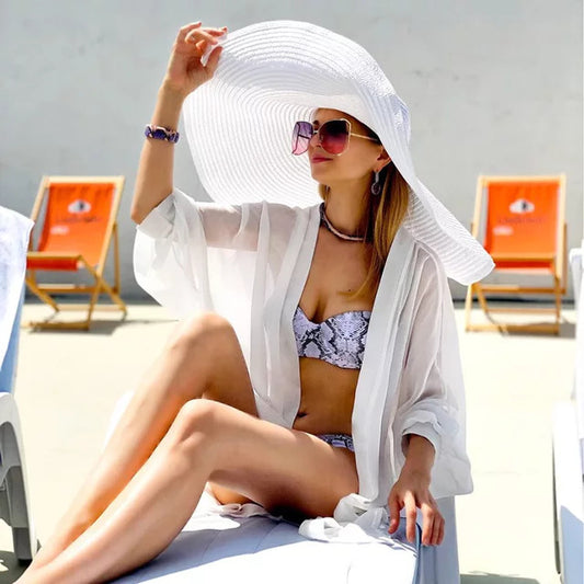 Super Large Brim Straw Hat Female Foldable Beach Hat