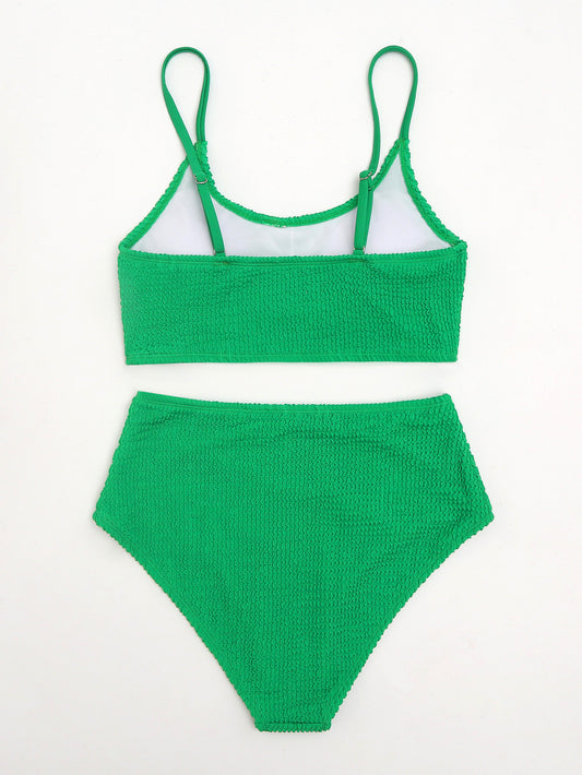 Solid Color Snake Cloth High Waist Bikini Swimsuit