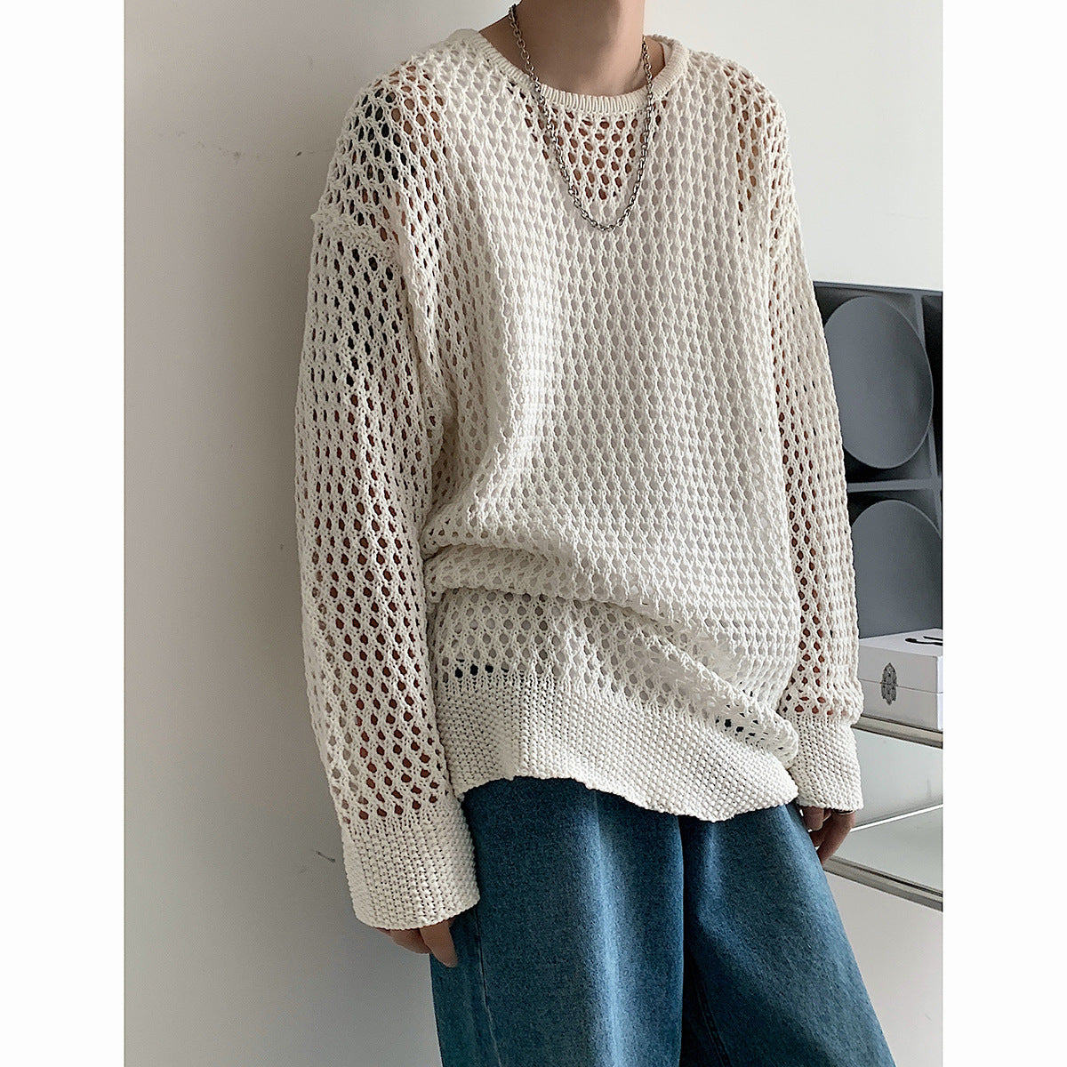 Lazy Breeze Hollow Knit Blouse