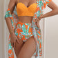 Women's Maple Leaf Printed High Waist Mesh Bikini Suit