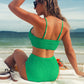 Solid Color Snake Cloth High Waist Bikini Swimsuit