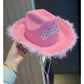 Western Denim Big Brim Sun-proof Rhinestone Crown Fedora Hat
