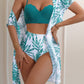 Women's Maple Leaf Printed High Waist Mesh Bikini Suit
