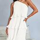 Casual Women's One Off-Shoulder Layered Stitching Hem Dress Simple Solid Color Dress Summer Street High Waist Comfortable Dresses