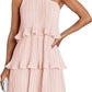 Casual Women's One Off-Shoulder Layered Stitching Hem Dress Simple Solid Color Dress Summer Street High Waist Comfortable Dresses