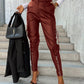 Fashion Slim-fitting Leather Trousers Women Waist-cinching Zipper Design Pants With Pockets