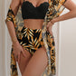 Women's Maple Leaf Printed High Waist Mesh Bikini Suit