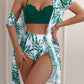 Women's Maple Leaf Printed High Waist Mesh Bikini Suit