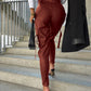 Fashion Slim-fitting Leather Trousers Women Waist-cinching Zipper Design Pants With Pockets
