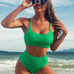 Solid Color Snake Cloth High Waist Bikini Swimsuit