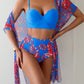 Women's Maple Leaf Printed High Waist Mesh Bikini Suit