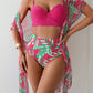 Women's Maple Leaf Printed High Waist Mesh Bikini Suit