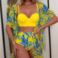 Women's Maple Leaf Printed High Waist Mesh Bikini Suit