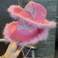 Western Denim Big Brim Sun-proof Rhinestone Crown Fedora Hat