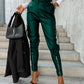 Fashion Slim-fitting Leather Trousers Women Waist-cinching Zipper Design Pants With Pockets