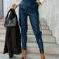 Fashion Slim-fitting Leather Trousers Women Waist-cinching Zipper Design Pants With Pockets