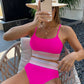 Split Triangle High Waist Pure Color Strap Bikini